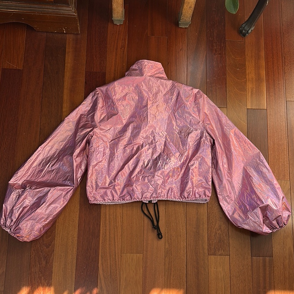 Shimmering Iridescent Pink Windbreaker Jacket Black Zipper - Picture 2 of 11
